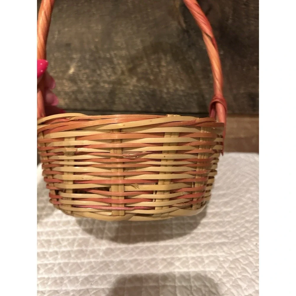 Vintage‎ Wicker Easter Basket, Pink and Brown Small